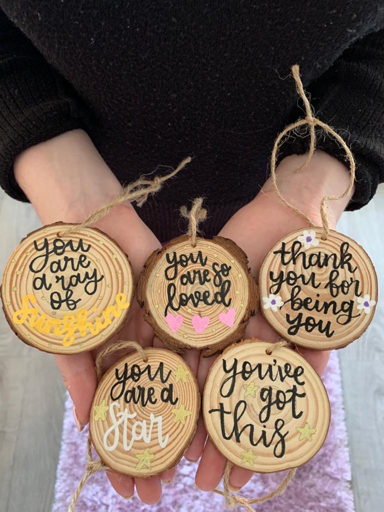 Hand-lettered wooden notes